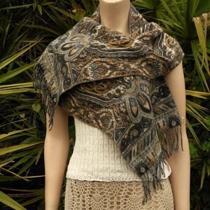 NWOT CASHMINK 100& Acrylic Swirl & Paisley Scarf/Wrap Made in Germany